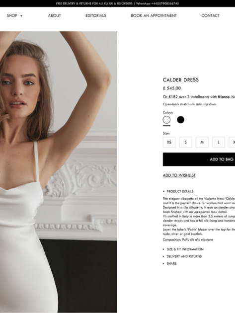 Violante Nessi built using WordPress and WooCommerce, web design by Convoy Media