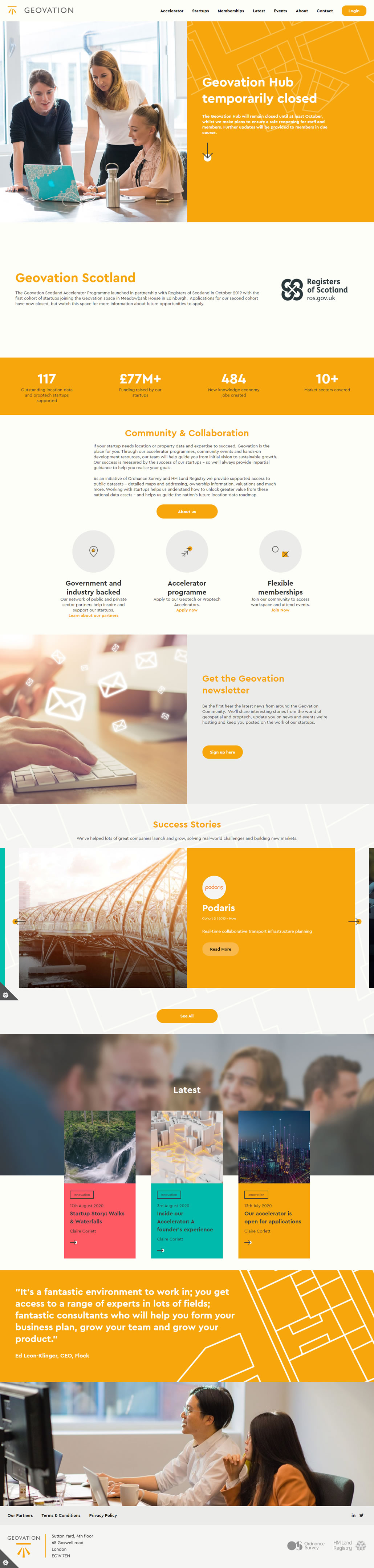 Geovation built using WordPress, web design by Convoy Media