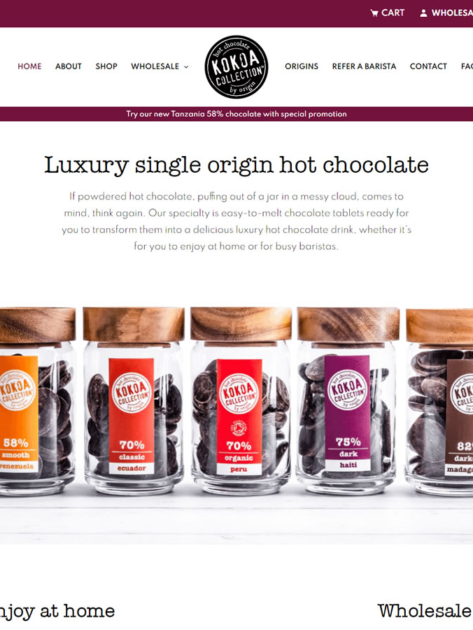 Kokoa Collection built using WordPress and WooCommerce, web design by Convoy Media